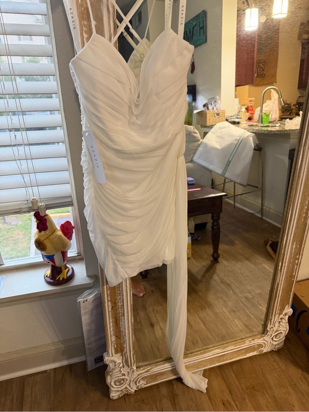 White Draped Spaghetti-Strap Cocktail Dress